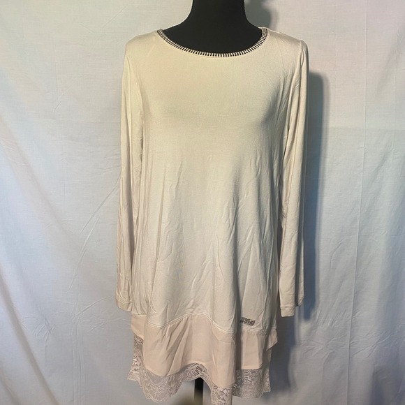 VDP Collection Maglia Rhinestone Embellished LongSleeve TunicDress Cream Size 6 - Picture 2 of 8
